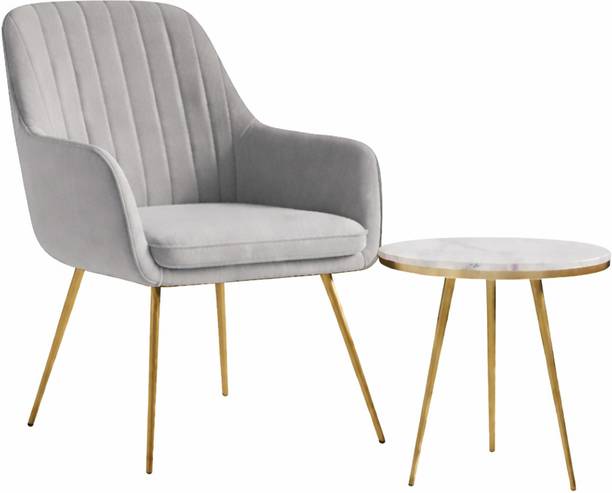 Roxigo Premium Velvet Accent Chair with Side Table Fabric Outdoor Chair