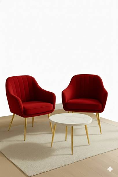 Roxigo Dining Chair Set (2 Chairs + 1 White Table) for Home & Café Fabric Dining Chair