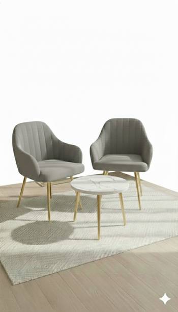 Roxigo Dining Chair Set (2 Chairs + 1 White Table) for Home & Café Fabric Dining Chair