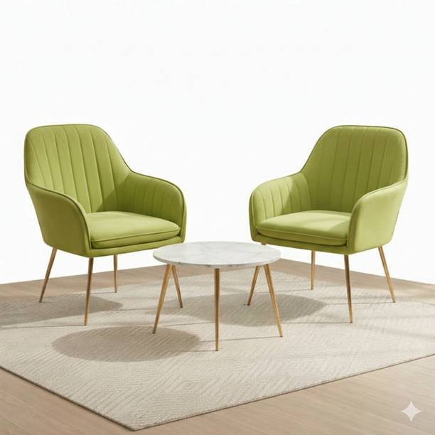 Roxigo Dining Chair Set (2 Chairs + 1 White Table) for Home & Café Fabric Dining Chair
