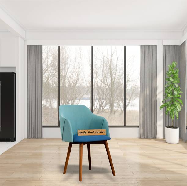 Ayesha Wood Furniture Modern Turquoise Blue Fabric Accent Chair for Living Room & Bedroom Solid Wood Dining Chair