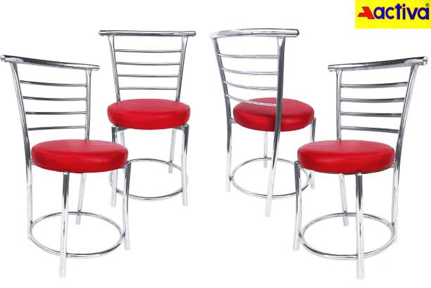 ACTIVA 158 Chrome Finish Cafeteria Chair with Leatherette Cushion Metal Dining Chair