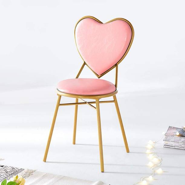 A K ENTERPRISES Heart Back Fluff Cloth Makeup Chair Dressing Table Vanity Armchair – Pink Metal Dining Chair