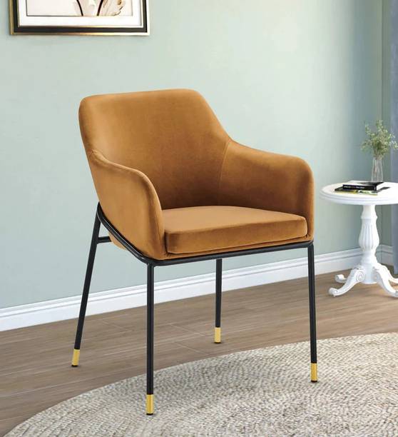 Radha Impex Modern Mustard Yellow Velvet Upholstered Armchair Solid Wood Dining Chair