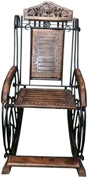 S.K furniture Store Wood & Wrought Iron Rolling Chair Engineered Wood Dining Chair