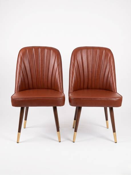 BHAGYA Modern Leatherette Dining Chair with Fluted Back, Metal Legs, Brown Luxury Seats Leatherette Dining Chair