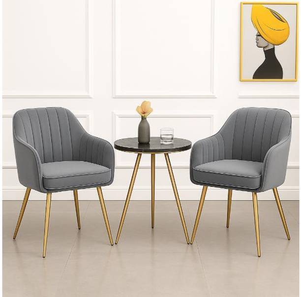 BHAGYA Dining Chair Set -2 With White Table for Living Room Bedroom Restaurant Fabric Dining Chair