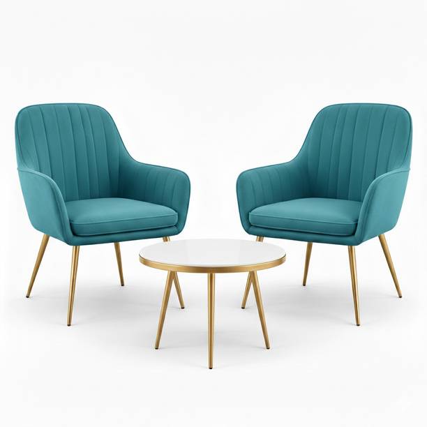 Roxigo Dining Chair Set (2 Chairs + 1 White Table) for Home & Café Fabric Dining Chair