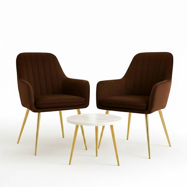 Roxigo Dining Chair Set (2 Chairs + 1 White Table) for Home & Café Fabric Dining Chair