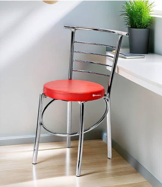 KITHANIA Steel Dining Chair Home Office Restaurant Hotel Dining Chair Ergonomic Dining Chair with Steel Chrome Polish and leather seat with Extra Ring (Stackable Chair) Leatherette Dining Chair