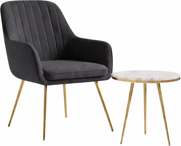 Roxigo Premium Velvet Accent Chair with Side Table Fabric Outdoor Chair