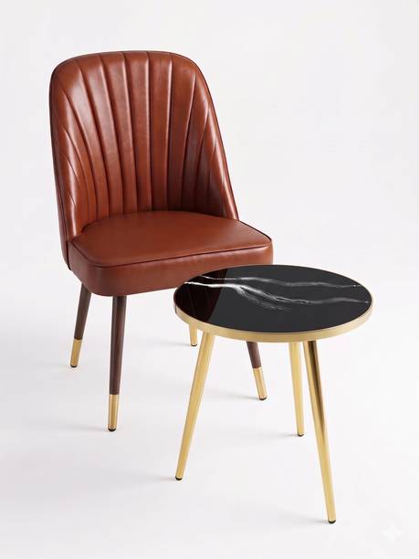 BHAGYA Modern Leatherette Dining Chair with Fluted Back, Metal Legs, Brown Luxury Seats Leatherette Dining Chair