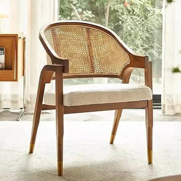 RV DESIGNS Solid Wooden Chair Rattan Arm Chair for Living Room, Bedroom & Home Solid Wood Living Room Chair