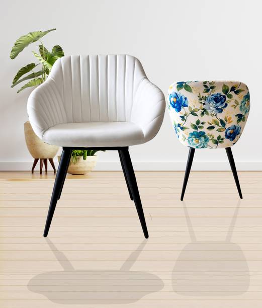 Finch Fox Unique PU Leather & Fabric Dining Chair With Black Metal Base in White & Multi C Metal Dining Chair
