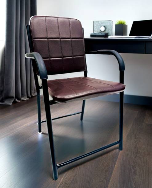 PP FURNITURE Office Visitor Study Chair with arm Rest with Iron Frame and Cushion seat Back Leatherette Office Visitor Chair