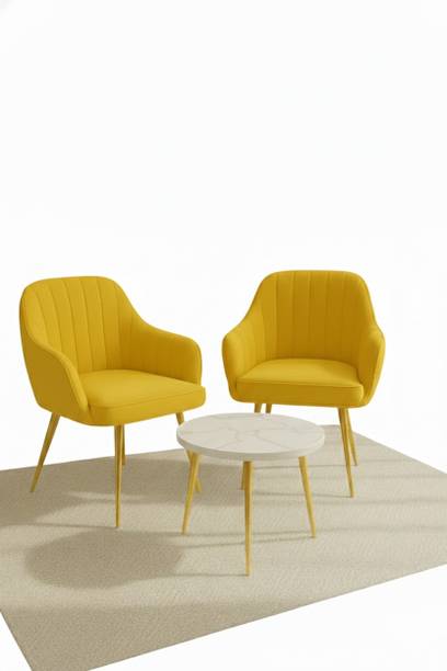 Roxigo Dining Chair Set (2 Chairs + 1 White Table) for Home & Café Fabric Dining Chair