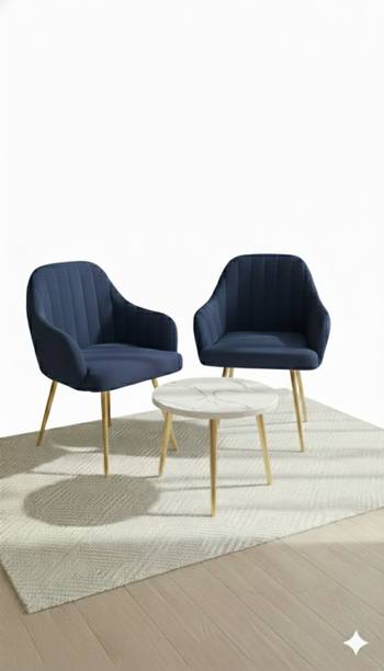 Roxigo Dining Chair Set (2 Chairs + 1 White Table) for Home & Café Fabric Dining Chair
