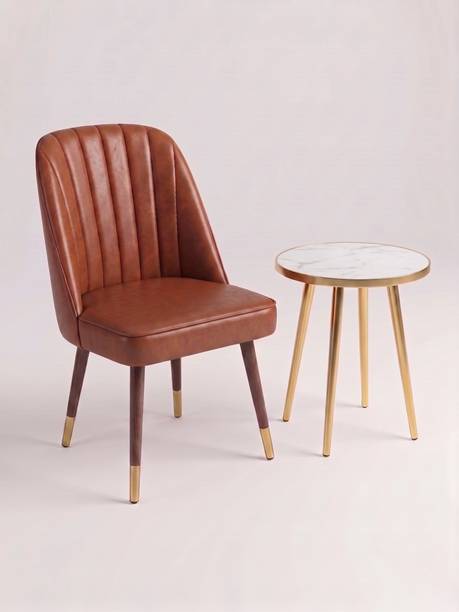 BHAGYA Modern Leatherette Dining Chair with Fluted Back, Metal Legs, Brown Luxury Seats Leatherette Dining Chair