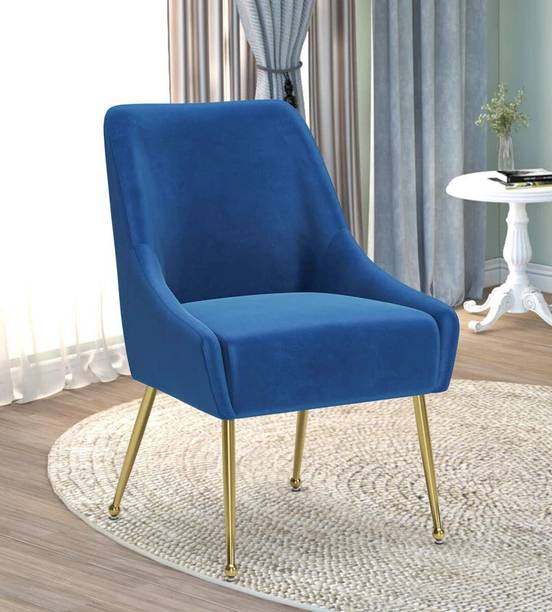 Radha Impex Modern Majestic Sapphire Blue Velvet Accent Chair Solid Wood Dining Chair