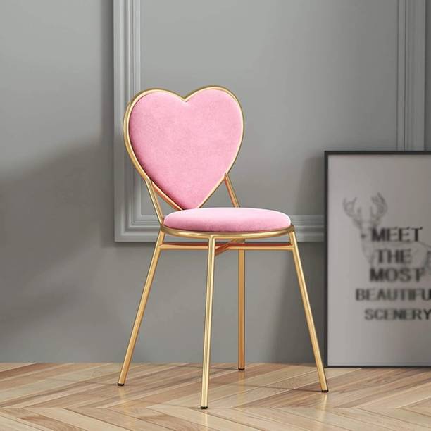 Quicky - Go Quickly Cute Heart-Shaped Velvet Vanity Chair for Makeup Room, Pink Metal Dining Chair