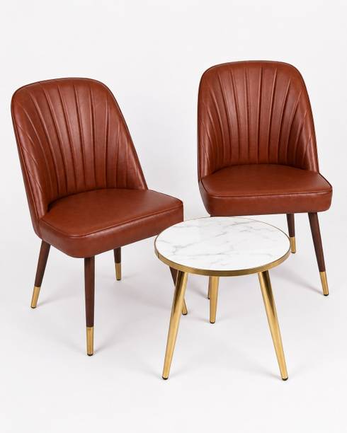 BHAGYA Modern Leatherette Dining Chair with Fluted Back, Metal Legs, Brown Luxury Seats Leatherette Dining Chair