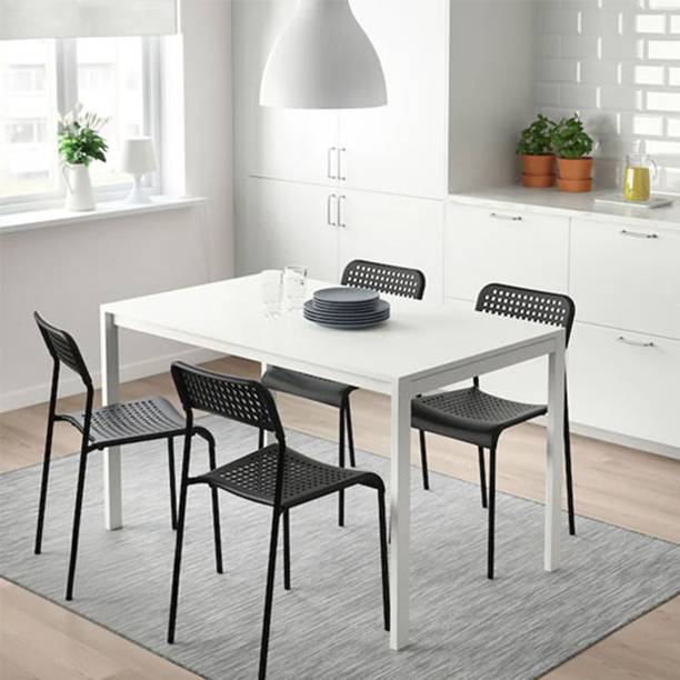 IKEA ADDE CHAIR Polypropylene Plastic/Steel, Epoxy/Polyester Powder Coating Chair Indoor/Outdoor Stackable Dining/Living Room/Office Chair BLACK 2PC Plastic Dining Chair