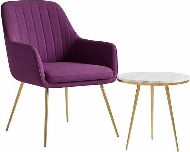 Roxigo Premium Velvet Accent Chair with Side Table Fabric Outdoor Chair
