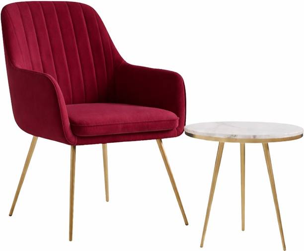 Roxigo Premium Velvet Accent Chair with Side Table Fabric Outdoor Chair