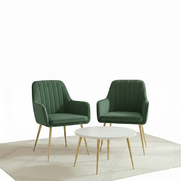 Roxigo Dining Chair Set (2 Chairs + 1 White Table) for Home & Café Fabric Dining Chair