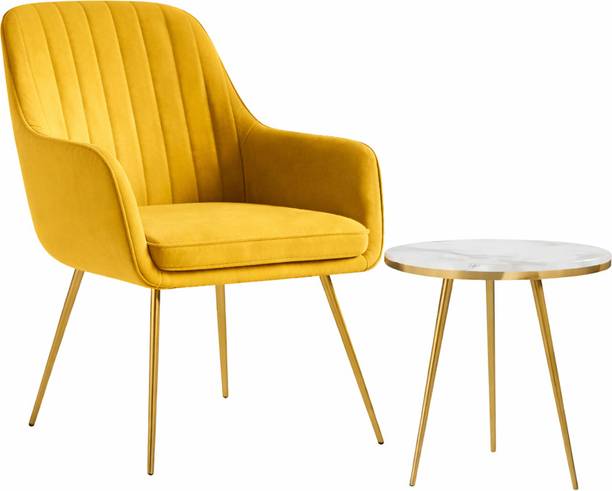 Roxigo Premium Velvet Accent Chair with Side Table Fabric Outdoor Chair