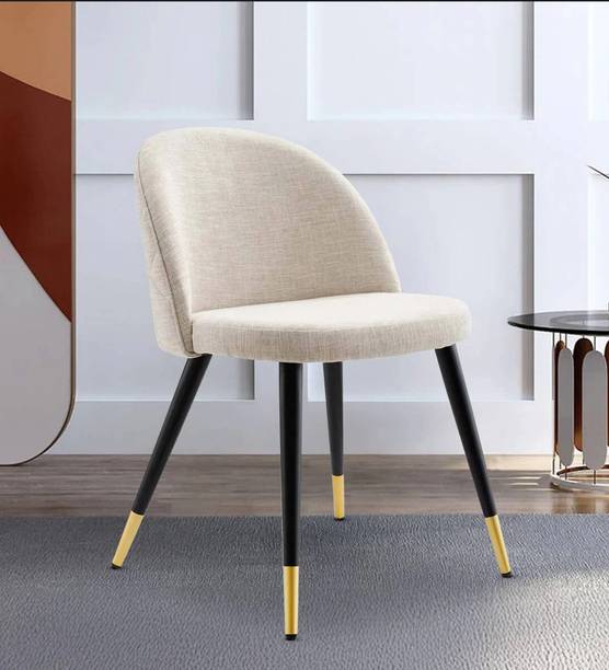 Radha Impex Moedern Perk Light Beige Upholstered Accent Chair with Curved Backrest Solid Wood Dining Chair
