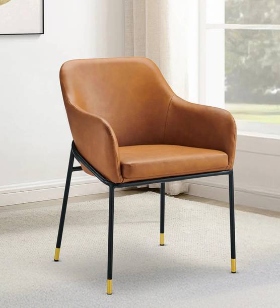 Radha Impex Modern Luxe Brown Leather Upholstered Accent Chair Solid Wood Dining Chair