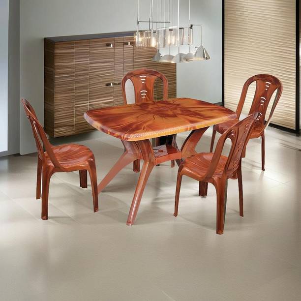 swagath furniture 4 Seater Dining Table Set for Home Garden Cafeteria Plastic 4 Seater Dining Set