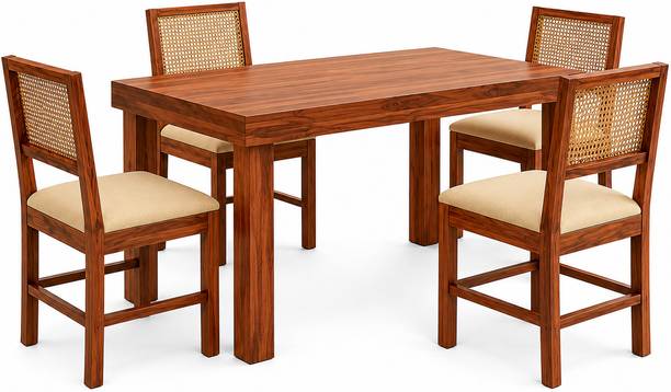 BARZISN Solid Sheesham Wood 4 Seater Dining Set With 4 Chairs For Dining Room Solid Wood 4 Seater Dining Set