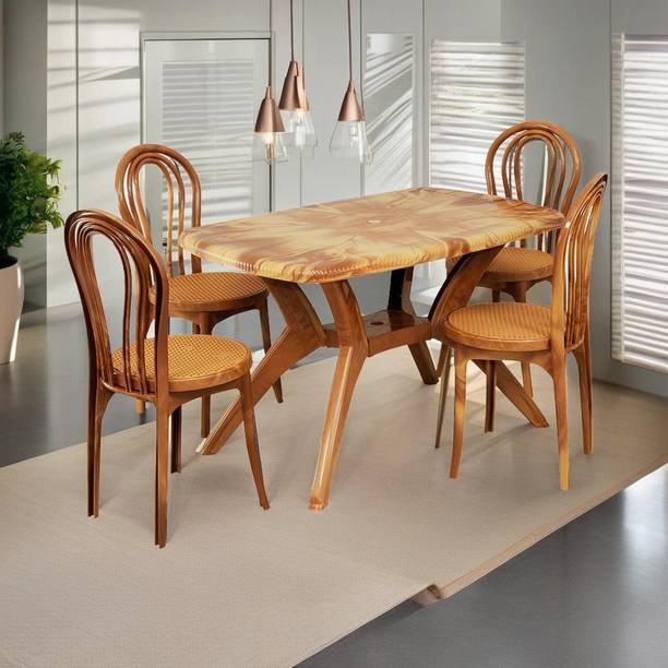 swagath furniture 4 Seater Dining Table Set for Home Garden Cafeteria Plastic 4 Seater Dining Set