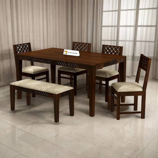 Kendalwood Furniture Premium Dining Room Furniture Wooden Dining Table with 4 Chairs & 1 Bench Solid Wood 6 Seater Dining Set