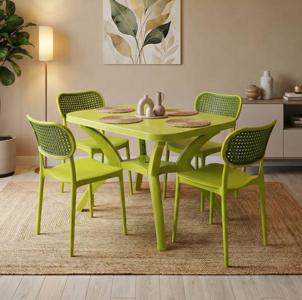 TrendyLivings 4 Seater Dining Table Set for Home Garden Cafeteria Restaurant Plastic 4 Seater Dining Set