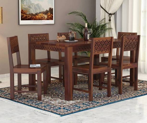 Flipkart Perfect Homes Sheesham Wood Six Seater CNC Designed Dining Set For Dining Room/ Restaurant || Solid Wood 6 Seater Dining Set