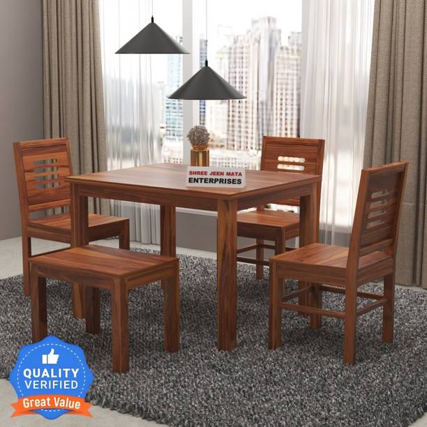 Shree Jeen Mata Enterprises Solid Sheesham Wood 4 Seater Dining Table With 3 Chairs, 1 Bench For Dining Room Solid Wood 4 Seater Dining Set
