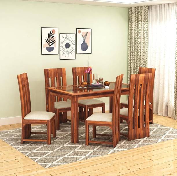 SONA ART & CRAFTS Rosewood ( Sheesham ) Frame Glass Top Solid Wood 6 Seater Dining Set