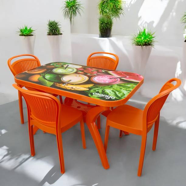 TrendyLivings Strong and Durable 4 Seater Dining Table Set for Home Garden Cafeteria Plastic 4 Seater Dining Set