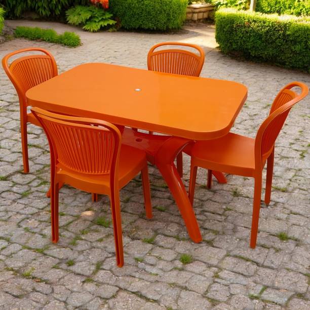 TrendyLivings Strong and Durable 4 Seater Dining Table Set for Home Garden Cafeteria Plastic 4 Seater Dining Set