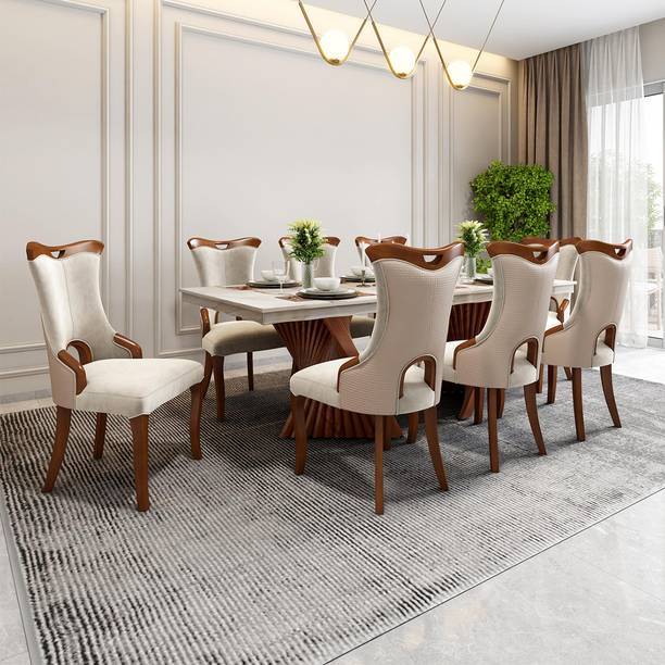 Durian Durian Elanor Composite Marble Solid Wood 8 Seater Dining Set