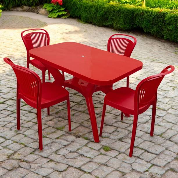 TrendyLivings Strong and Durable 4 Seater Dining Table Set for Home Garden Cafeteria Plastic 4 Seater Dining Set