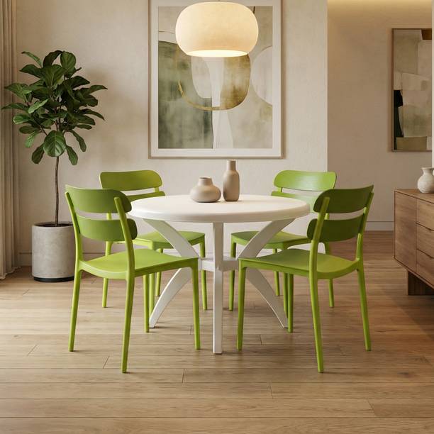 TrendyLivings Round Dining Table with 4 Chairs for Home, Balcony, Garden, Cafe, Restaurant Plastic 4 Seater Dining Set