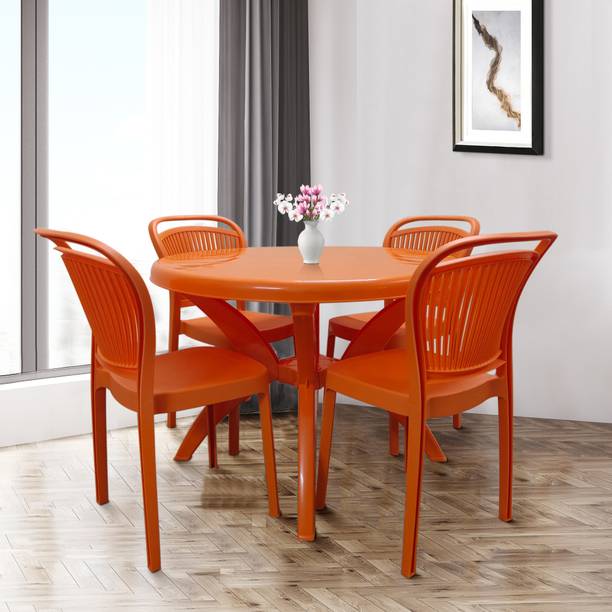TrendyLivings 4 Seater Dining Set for Home Garden Cafeteria Plastic 4 Seater Dining Set