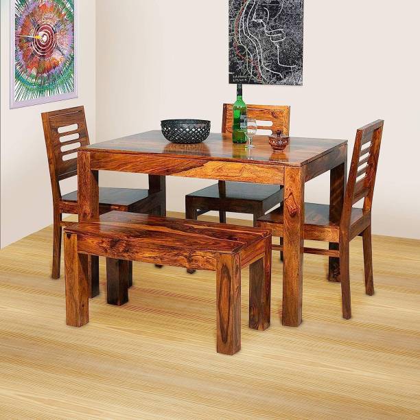 TRUE FURNITURE Sheesham Wood 4 Seater Dining Table Set with Chairs for Home (Honey Teak Brown) Solid Wood 4 Seater Dining Set
