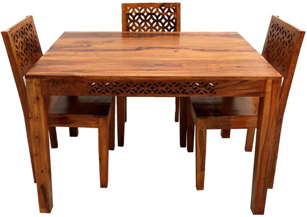 Mooncraft Furniture Wooden Dining Table with 4 Chairs Solid Wood 4 Seater Dining Set