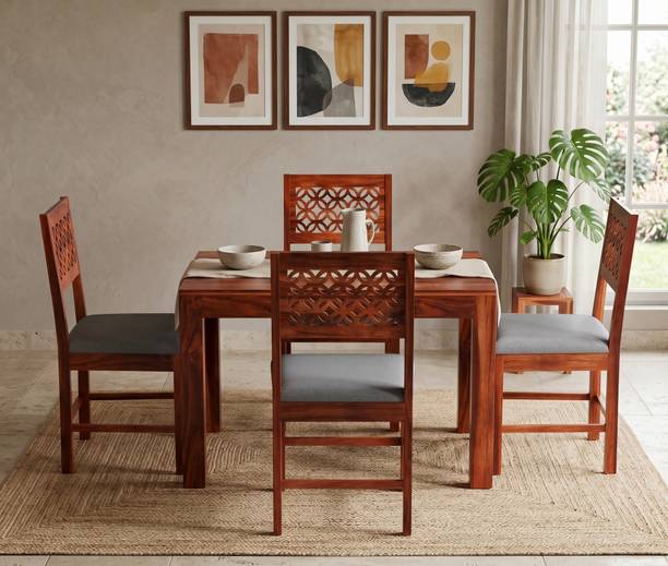 TIMBERFLEX Sheesham Wood Dining Table Set with Cushioned Chair | For Home, Hotels & Cafe | Solid Wood 4 Seater Dining Set