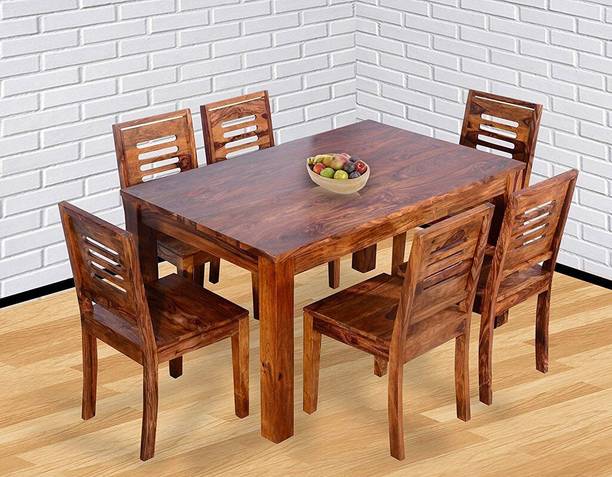 Douceur Furnitures Solid Sheesham Wood Six Seater Dining Set For Dining Room / Restaurant. Solid Wood 6 Seater Dining Set